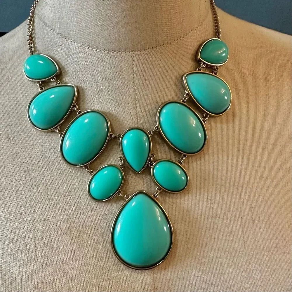 Blue and gold tone statement necklace